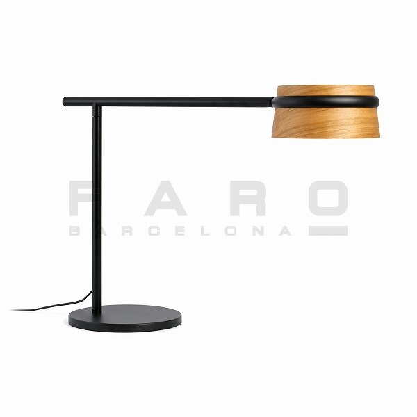 FARO BARCELONA LOOP LED Black table lamp with clip≫クリップ式/スタンド テーブルライト 室内照明 ベッドサイド 読書灯 間接照明 木製シェード 調光可 可動式 置き型 コンセントコード式 おしゃれ 和風 モダン スタイリッシュ 木目調 室内用 LED 100-240V 黒色 茶色