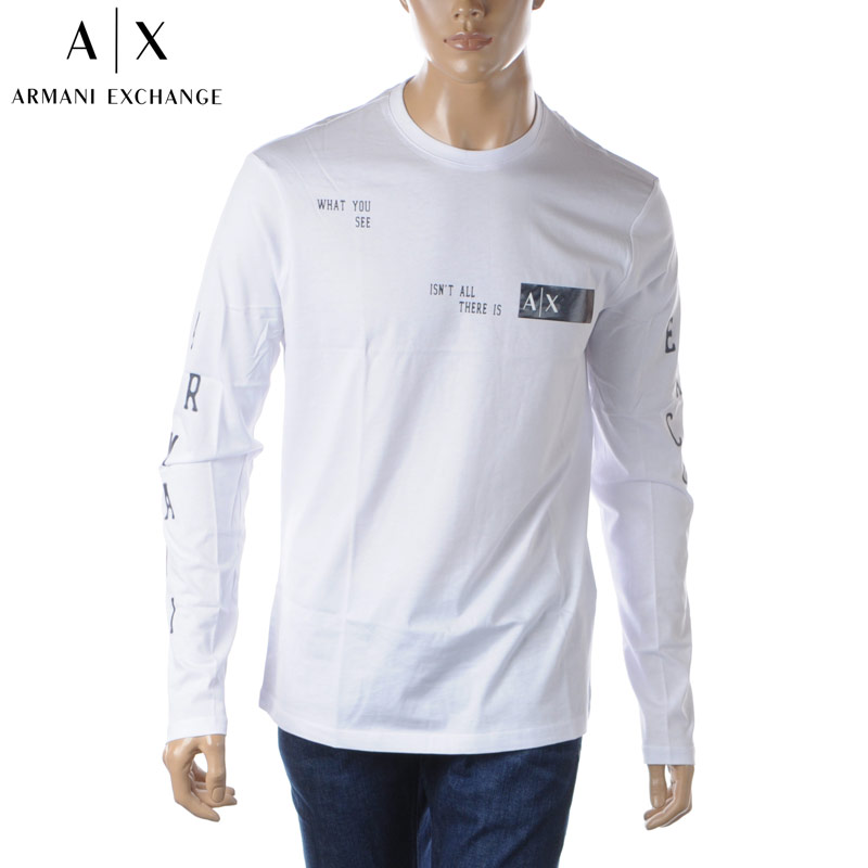 アルマーニエクスチェンジ Tシャツ メンズ ARMANI EXCHANGE A X 長袖 ブランド ロンT クルーネック 6RZTJW ZJ8EZ ホワイト