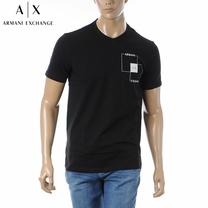 アルマーニエクスチェンジ A|X ARMANI EXCHANGE Tシャツ メンズ ブランド 半袖 Vネック 3DZTHP ZJE6Z ブラック 2024春夏新作