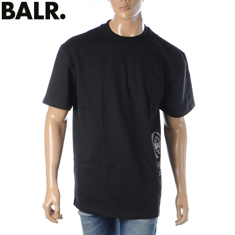 ボーラー BALR. Tシャツ 半袖 クルーネック メンズ CREST PRINT AMSTERDAM BOX FIT T-SHIRT B1112.1017 ブラック