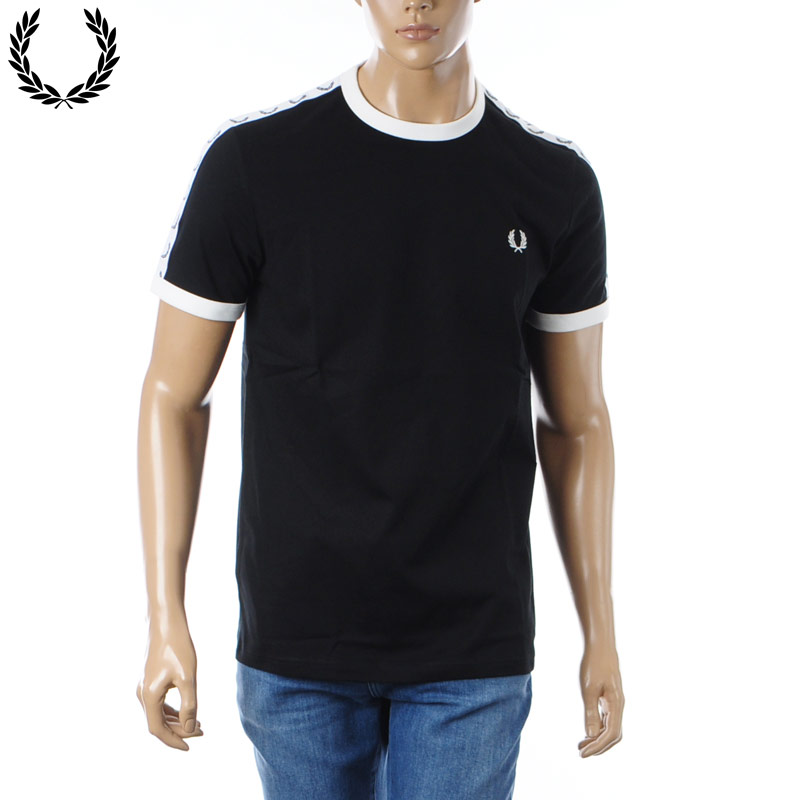 フレッドペリー FRED PERRY Tシャツメンズ ブランド M4620 TAPED RINGER リンガー クルーネック 半袖 ブラック 2024春夏新作