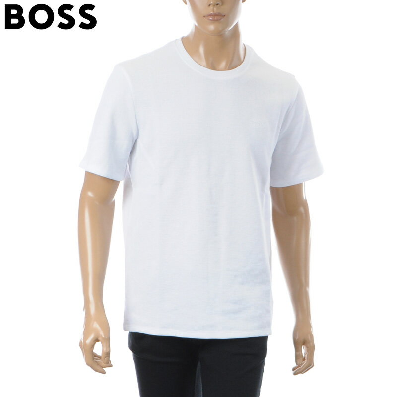 ヒューゴボス HUGO BOSS Tシャツ メンズ 半袖 クルーネック ワッフル ロゴ刺繍 コットン