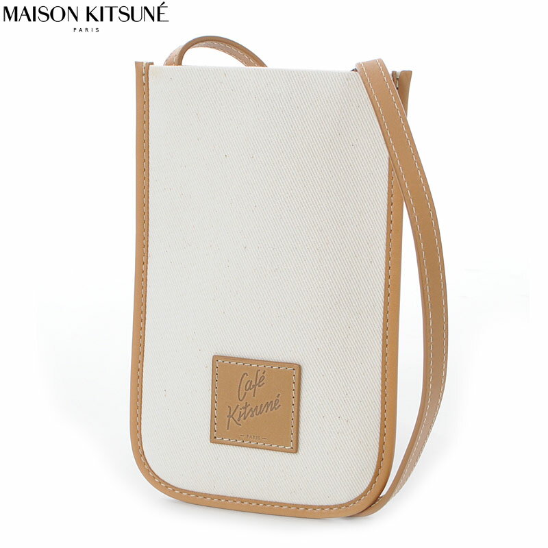 メゾンキツネ スマホケース メンズ メゾンキツネ MAISON KITSUNE ショルダースマホケース バック ポーチ CAFE KITSUNE IPHONE HOLDER ON STRAP SPCKHSMU05301 ベージュ 2024春夏新作