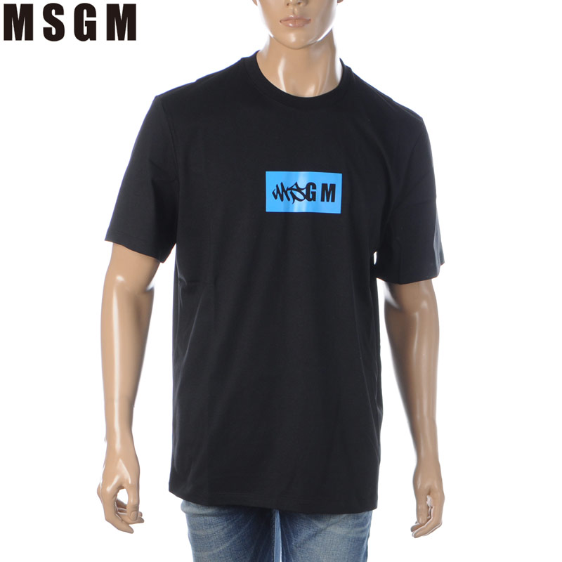エムエスジーエム MSGM Tシャツ メンズ 半袖 クルーネック ボックスロゴ プリント コットン 