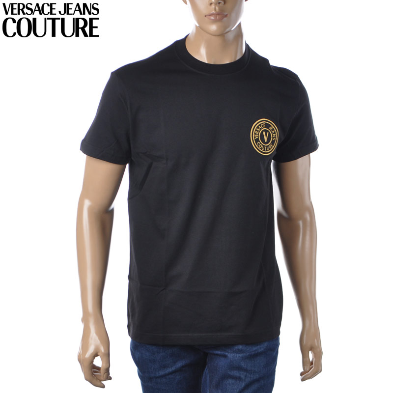 ヴェルサーチ ジーンズ クチュール VERSACE JEANS COUTURE クルーネックTシャツ 半袖 メンズ ブランド 72GAHT04 CJ00T ブラック 2022春夏新作