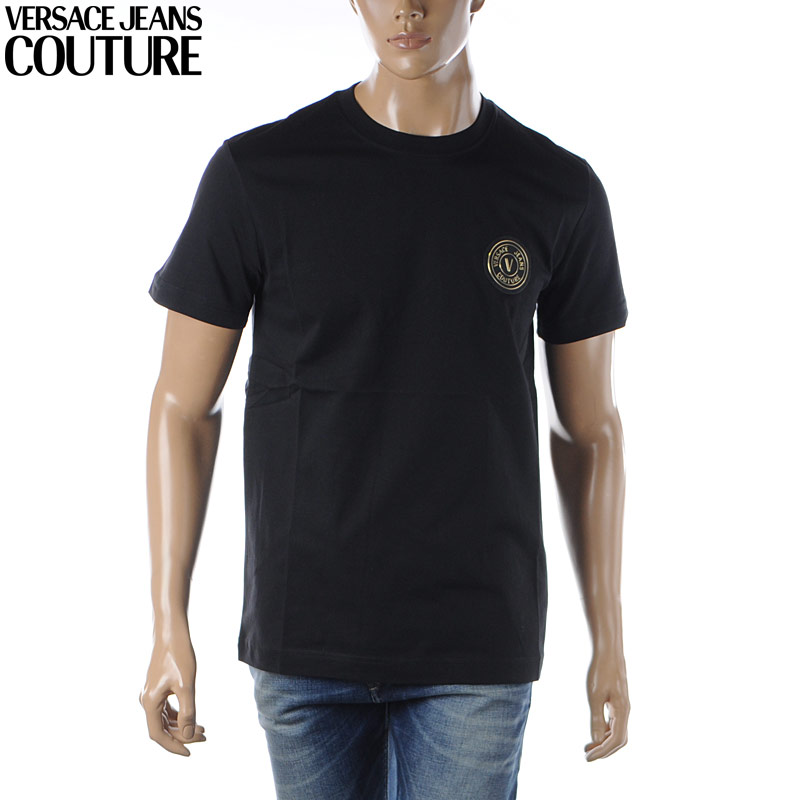 ヴェルサーチ ジーンズ クチュール VERSACE JEANS COUTURE Tシャツ メンズ ブランド クルーネック 半袖 74GAHY01 CJ00Y ブラック