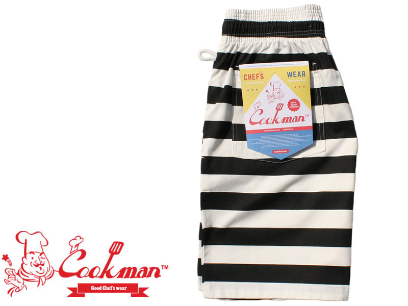 Cookman クックマン Chef Short Pants Border シェフショートパンツ ショートパンツ メンズ レディース ユニセックス 男女兼用 カジュアル イージー ルーズ ワイド オーバー パンツ コックマン M L XL 黒 半ズボン ハーフパンツ ボーダー 横シマ シマシマ