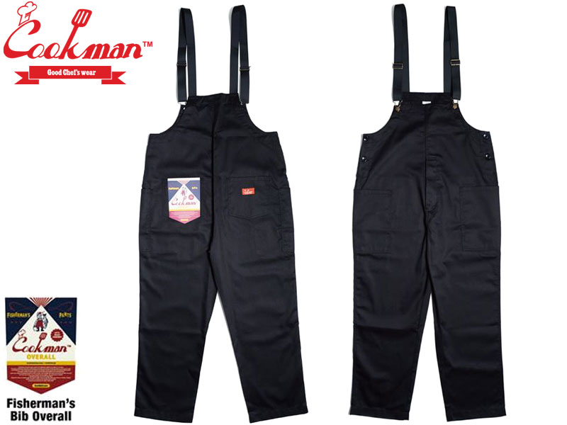Cookman Fisherman's Bib Overall Black メンズ レディース ユニセックス 男女兼用 サロペット カジュアル ルーズ ワイド オーバー 胴付 コックマン 無地 くろ 黒 S M L XL 231-01867 クックマン フィッシャーマン ビブ オーバーオール