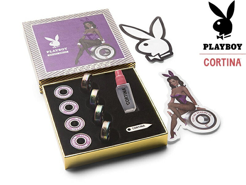 ブランド紹介 CORTINA x PLAYBOY コルティナ x プレイボーイ アイテム紹介 CORTINA x PLAYBOYのベアリングです。 ベアリングオイルとシールドを外す為のピンがセットで付いており、メンテナンスしやすく、長期の使用にもってこいな商品！ ナケル・スミスのシグネイチャーモデルです！ MODEL：Nakel Smith Playboy Bearing 採寸の注意事項 ■採寸は平置き・及びメーカー推奨サイズです。 ■採寸は、全て手作業にて行っております。製品 の素材や加工によっては、採寸のサンプルに使用 したものとズレが生じる場合がございます。 あらかじめご了承願います。必ずお読み下さい ※商品画像の色について※ 商品画像の色は実物に近づけるよう調整しておりますが、各ブラウザの環境設定及び、モニターの設定により実物の色と差が出る場合が御座います。予めご了承の上ご注文下さいますようお願い致します。 ※在庫状況について※ 当店は実店舗とかねておりますので、入れ違いにより商品が完売の場合がございます。予めご了承くださいませ。 ※キャンセル（返品）について お送りした商品がイメージと違う、モニターで確認した色と多少違う、想像と大きさや形が違う、その他、お客様の見解、想像、ご都合によるキャンセル・返品はお断りさせていただきます。