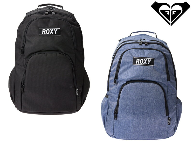 ROXY ロキシー バックパック GO OUT RBG201308 25L シンプル クール ポケット バックパック リュック 鞄 LOGO ロゴ 大容量 保冷 ダブルジップ ブラック インディゴ スポーティ 保冷ポケット リュック バッグ 黒 デニム