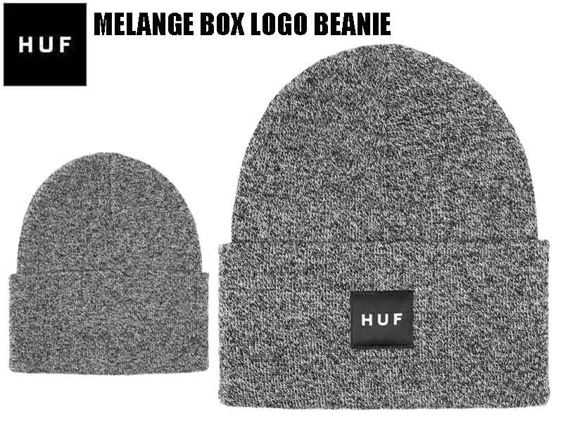 ハフ ニット帽 メンズ HUF ハフ ビーニー ニット帽 BN00145 MELANGE BOX LOGO BEANIE 織りラベル ロゴ BLACK GRAY 帽子 メンズ 男性 レディース 女性 スノーボード サーフィン スケボー スケートボード メール便