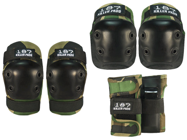 【187 KILLER PADS】 キラーパッド JR SIX PAACK プロテクター パッド 保護具 防具 肘 膝 手首 リスト スケートボード スケボー 3点セット セット SKATE キッズ 子供 迷彩 CAMO