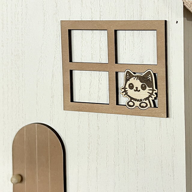 木製 ゴミ箱 6L ダストボックス 窓から猫 No.8 おうち型 ふた付き 猫雑貨 BREA [2]