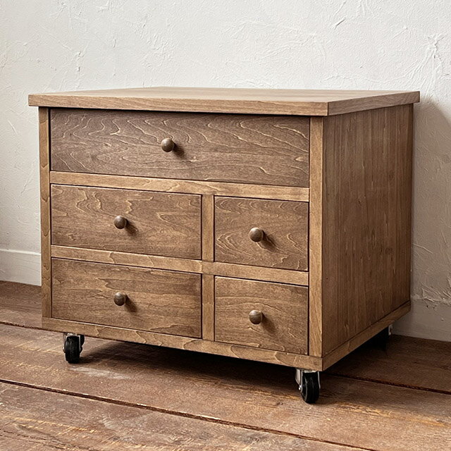 プリンタ台 おしゃれ 木製 5引き出し付き アンティーク サイドボード キャスター付き BREA