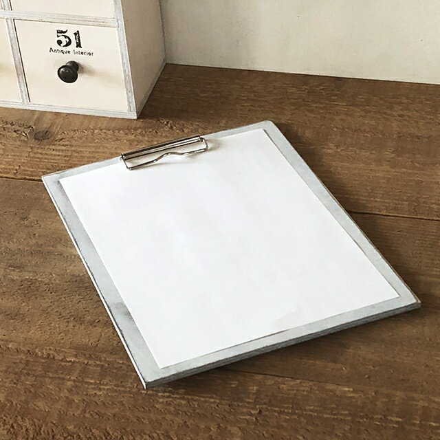 クリップボード A4 用箋ばさみ おしゃれ アンティーク ホワイト 木製