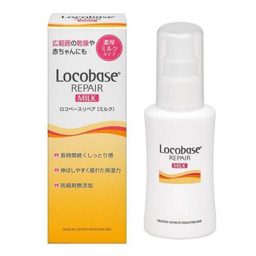 ロコベースリペア ミルクR 48g 4987107622051 【商品説明】 ●「ロコベースリペア ミルク」は、保湿力の高さと、伸ばしやすさを両立させたミルクタイプの保湿剤です。 ●ガサガサな粉ふき肌にもすっと伸びて、しっとりもちもち肌に導きます。 ●体にも、お顔にも。全身使える万能タイプ。 ●赤ちゃんからシニアまで、家族みんなで使えます。 ●肌荒れ防止成分配合。（グリチルリチン酸2K：保湿） ●皮膚バリア機能に欠かせない、3つの肌脂質成分であるセラミド3、コレステロール、遊離脂肪酸（オレイン酸・パルミチン酸等）をバランスよく配合することで、皮膚バリア機能をサポートします。 ●ミルク独自のナノカプセル※が、角質層の隙間にしっかり密着。うるおいが長時間持続します。 ※ポリクオタニウムー61、水添レシチン、ラウロイルグルタミン酸ジ（オクチルドデシル/フィトステリル/ベヘニル）：皮膚保護 ●香料・着色料・防腐剤無添加。 【使用方法】 ・適量を清潔な手に取り、かさつく肌にやさしくなじませてお使いください。 【成分・添加物】 水、 BG、 ミリスチン酸イソプロピル、 パルミチン酸イソプロピル、オクチルドデカノール、 ポリリシノレイン酸ポリグリセリル-6、 グリセリン、 ベタイン、 パルミチン酸デキストリン、 マイクロクリスタリンワックス、 硫酸Mg、 コレステロール、 セラミド3、 オレイン酸、パルミチン酸、水添レシチン、 ヒドロキシエチルセルロース、 ラウロイルグルタミン酸ジ (オクチルドデシル/フィトステリル/ベヘニル)、 グリチルリチン酸2K、 ポリクオタニウム-61 【注意事項】 ・肌に異常が生じていないかよく注意してご使用下さい。使用中に、赤み、はれ、かゆみ、刺激、色抜け(白斑等)や黒ずみ等の異常があらわれた場合、使用した肌に直射日光が当たって同様の異常があらわれた場合は、使用を中止し、皮ふ科医にご相談ください。使用を続けると症状を悪化させることがあります。 ・傷やはれもの、湿疹等、異常のある部位には使用しないで下さい。 ・肌の弱い方は腕の内側の皮膚の弱い部分に少量を塗布し、赤みやかゆみが起きないことをご確認下さい。 ・目に入ったときは、直ちに洗い流して下さい。 ・乳幼児の手の届かない所に保管して下さい。 ・極端に高温又は低温の場所、直射日光の当たる所には保管しないで下さい。 ・使用後は必ずキャップをしめて下さい。 ・防腐剤を添加しておりませんので、開封後は早めにご使用下さい。 【製造販売元】 第一三共ヘルスケア 東京都中央区日本橋3-14-10 0120-337-336 【広告文責】 ウレシン薬店