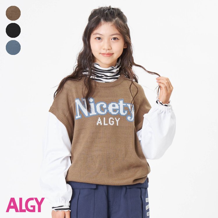 シャツ袖ドッキングニット ▽▽ 女の子 ALGY アルジー 子供服 キッズ ベビー セーター ニット かわいい 秋 秋物 新作 エフオー FO △△ g413012