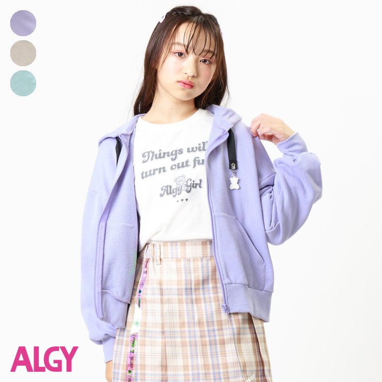 くまチャーム付きロゴりぼんパーカー ▽▽ 女の子 ALGY アルジー 子供服 ブランド キッズ ベビー 羽織り パーカー フード 通学 秋 秋物 新作 エフオー FO △△ g405013のサムネイル
