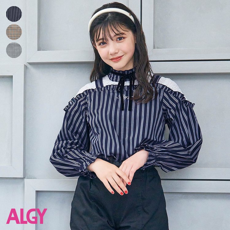 10th復刻_レースドッキングブラウス ▽▽ 女の子 ALGY アルジー 子供服 ブランド キッズ ベビー 長袖シャツ ブラウス かわいい 秋服 秋 秋物 新作 エフオー FO △△ g408023のサムネイル
