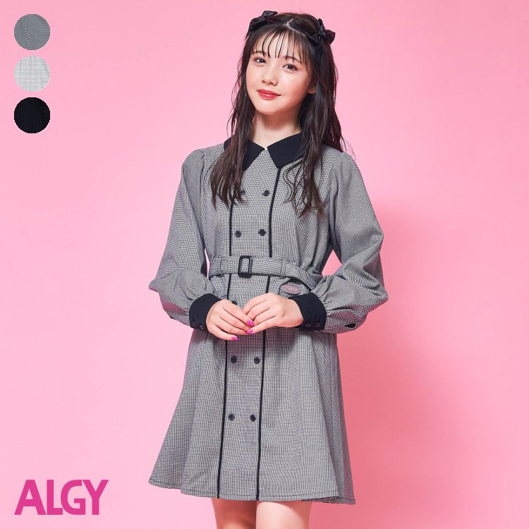 【新作】ダブルボタンワンピ ▽▽ 女の子 ALGY アルジー 子供服 ブランド キッズ ベビー ワンピース 長袖 おしゃれ かわいい 秋服 秋 秋物 エフオー FO △△ g417083のサムネイル