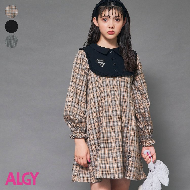 【新作】フリル衿つきワンピ ▽▽ 女の子 ALGY アルジー 子供服 ブランド キッズ ベビー ワンピース 長袖 おしゃれ かわいい 秋服 秋 秋物 エフオー FO △△ g417093のサムネイル