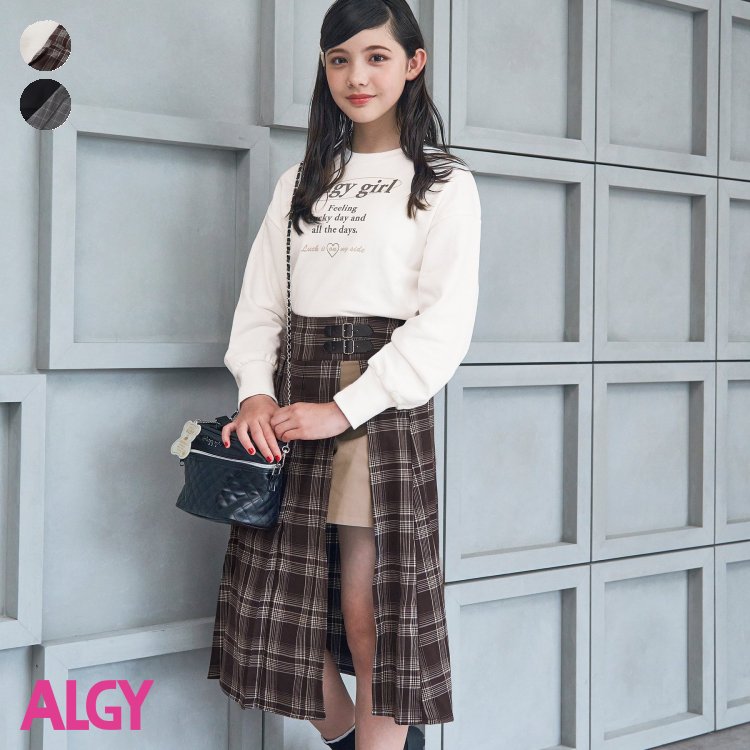 【CP】【新作】10th復刻_ラップボトム＆ロンTセット ▽▽ 女の子 ALGY アルジー 子供服 ブランド キッズ ベビー おそろい 長袖Tシャツ スカパン パンツ スカート セットアップ おしゃれ かわいい 秋服 秋 秋物 エフオー FO △△ g425033のサムネイル