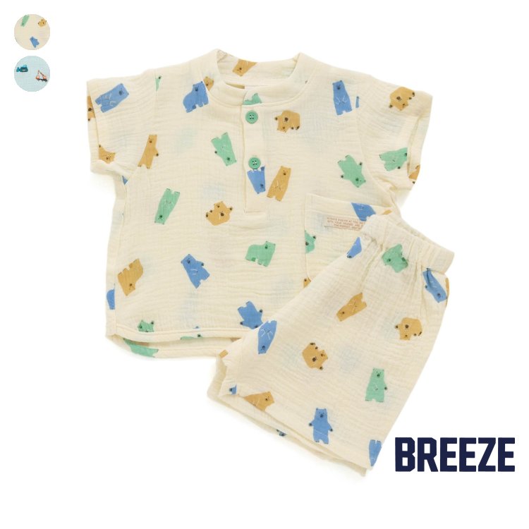 ★SALE_30%OFF★車・クマ柄ガーゼセットアップ ▽▽ 男の子 女の子 BREEZE ブリーズ 子供服 キッズ ベビー スーツ 半袖 ハーフパンツ プレゼント 夏 夏物 エフオー FO △△ j236043_サービス不可…［キャンセル/別注文同梱/返品/内容変更］のサムネイル