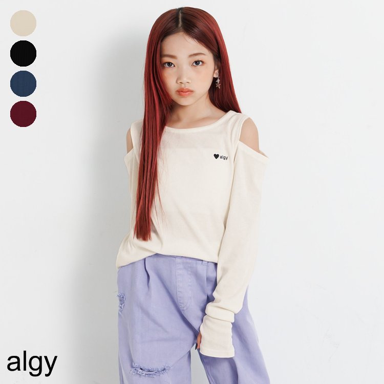 【10%OFFクーポン】肩あきリブロンT ▽▽ 女の子 ALGY アルジー 子供服 キッズ トップス 長袖Tシャツ ダンス かわいい 秋 エフオー FO △△ g406085のサムネイル