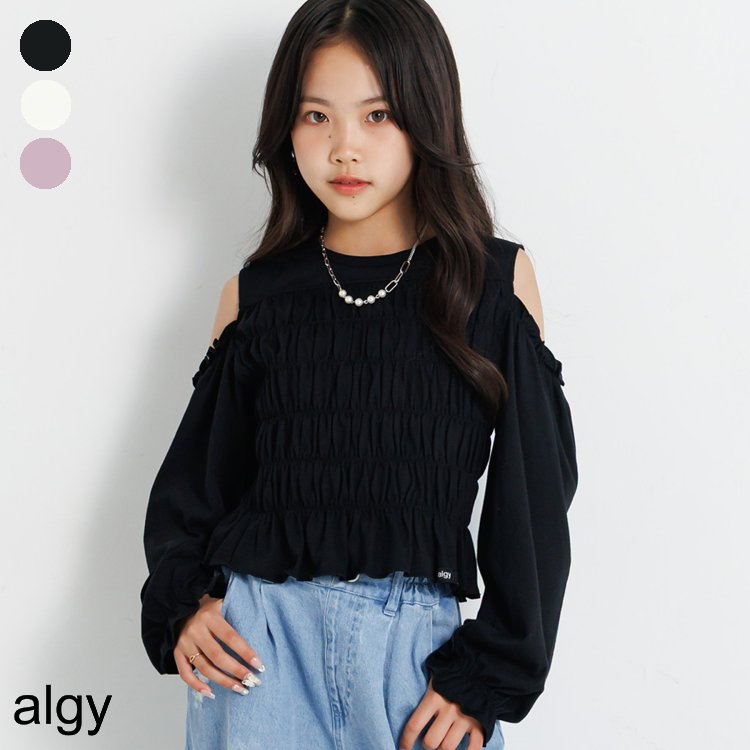 【10%OFFクーポン】【SALE_4%OFF_10/10(金)23:59まで】シャーリング肩あきトップス ▽▽ 女の子 ALGY アルジー 子供服 キッズ ロンT 長袖Tシャツ おしゃれ かわいい 秋 エフオー FO △△ g406095［返品不可］のサムネイル