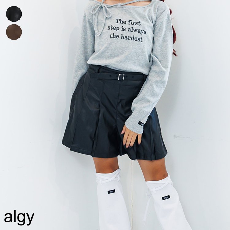 フェイクレザープリーツショーパン ▽▽ 女の子 ALGY アルジー 子供服 キッズ ハーフパンツ ボトムス 半ズボン おしゃれ かわいい 秋 エフオー FO △△ g423045