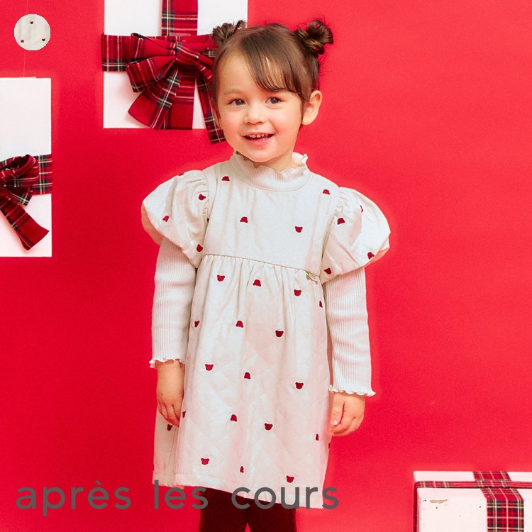 【新作】tiny_bear_キルト刺繍ワンピース ▽▽ 女の子 アプレレクール 子供服 キッズ ベビー ハート タイニーベア くま クリスマス 冬 エフオー FO △△ v517015のサムネイル