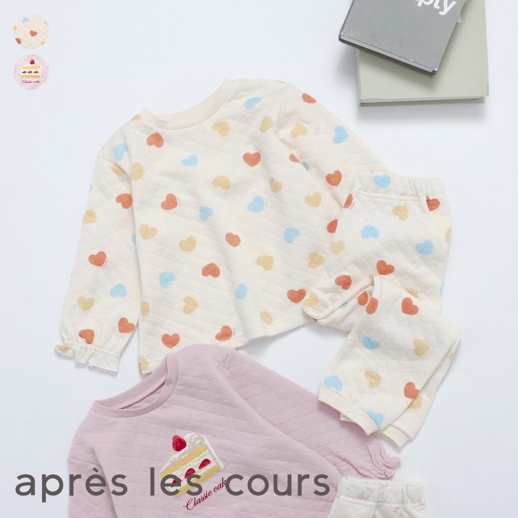 【ポイント10倍】ハート＆ケーキモチーフキルトパジャマ ▽▽ 女の子 アプレレクール 子供服 キッズ ベビー 上下セット 長袖 おしゃれ かわいい 冬 エフオー FO △△ v558905