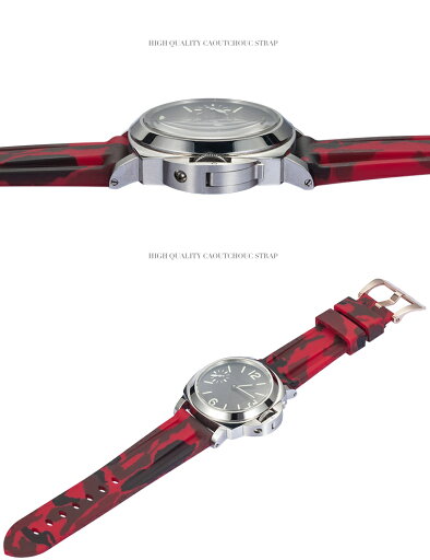 Panerai Luminor/パネライ ルミノール 44mm Vagenariラバー ストラップ/ベルト 24mm適用 バックル付き 迷彩/カモフラージュ 赤 Panerai Luminor/パネライ ルミノール 44mm Vagenariラバー ストラップ/ベルト 24mm適用 バックル付き 迷彩/カモフラージュ 赤