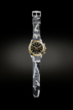 Rolex/ロレックス Daytona/デイトナ 116520、116523、116500、116503適用 VAGENARI ラバー ストラップ/ベルト カモフラージュ/迷彩 グレー