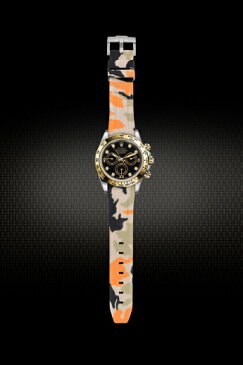 Rolex/ロレックス Daytona/デイトナ 116520、116523、116500、116503適用 VAGENARI ラバー ストラップ/ベルト カモフラージュ/迷彩 オレンジ