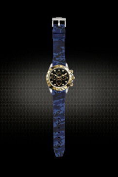 Rolex/ロレックス Daytona/デイトナ 116520、116523、116500、116503適用 VAGENARI ラバー ストラップ/ベルト カモフラージュ/迷彩 ブルー