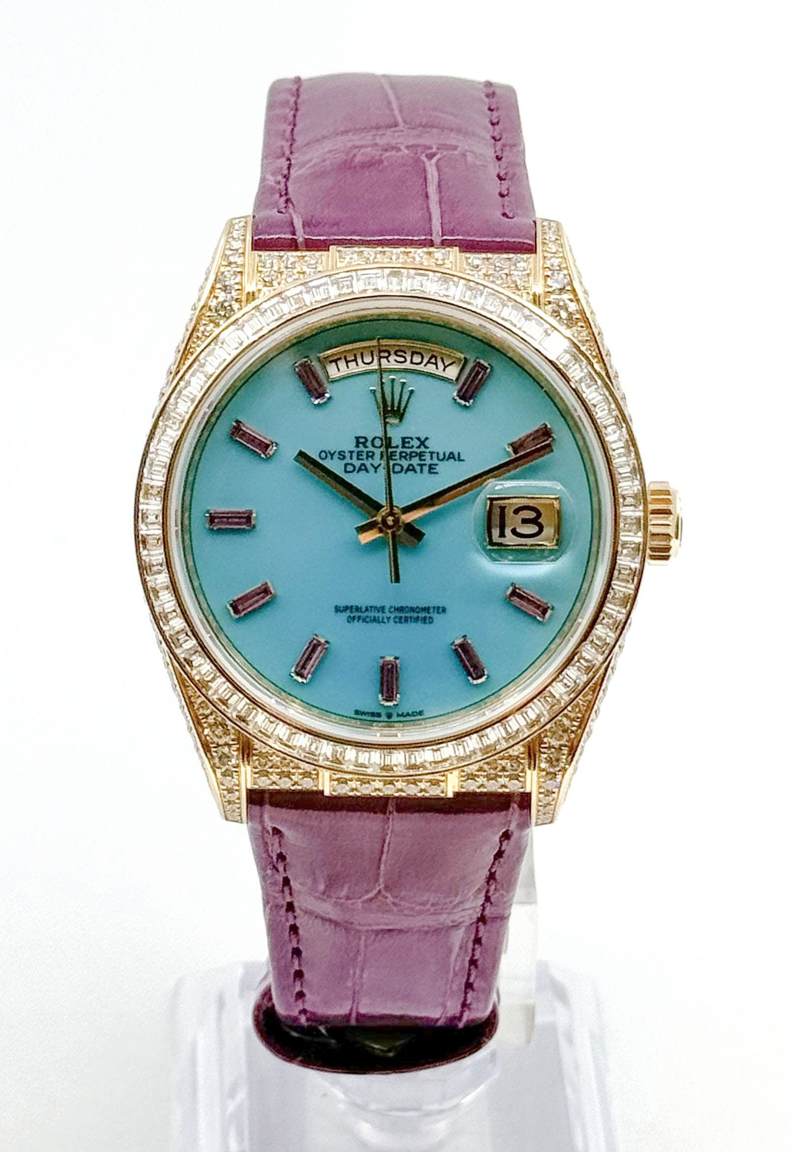 【未使用】ROLEX/ロレックス Daydate デイデイト128458TBR ターコイズ10Pサファイア文字盤 K18YG ダイヤモンド 腕時計 #PT025