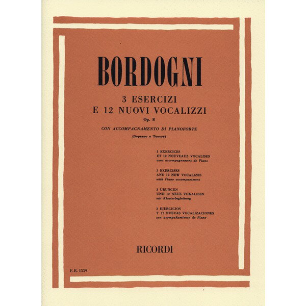 輸入楽譜／声楽／ヴォーカルスコア／ボルドーニ：3 つの練習曲と12 の新しいヴォカリーズ op. 8