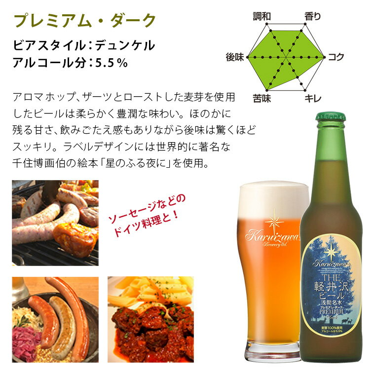 ビール クラフトビール 軽井沢ビール 地ビール 瓶ビール 長野 ご褒美 バーベキュー キャンプ 軽井沢 beer 国産ビール セット 土産 ケース販売 アンバーラガー プレミアムダーク 330ml瓶×12本 1ケース