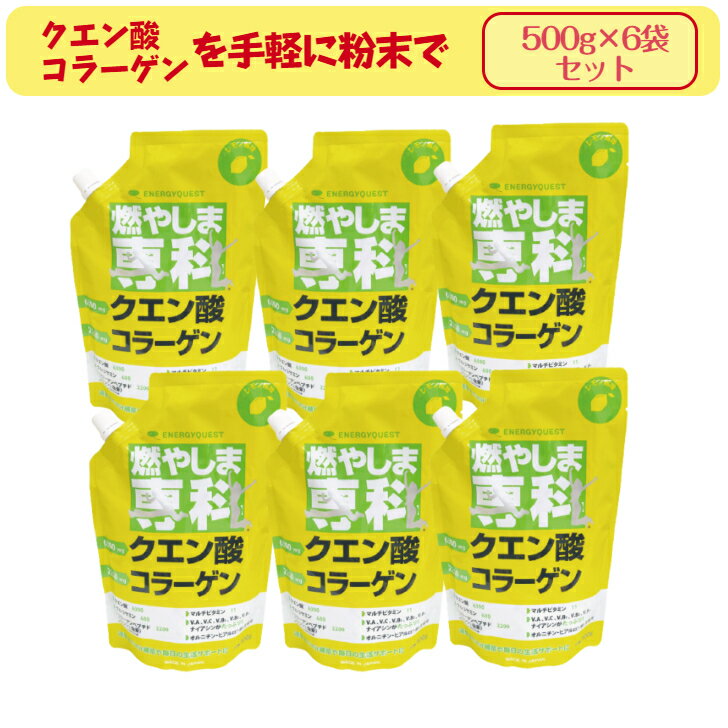 6袋セット 燃やしま専科 レモン風味 500g エナジークエスト スポーツドリンク 粉末 サプリメント ダイエット クエン酸 コラーゲン オルニチン ナイアシン パントテン酸