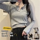 【送料無料】ィース 長袖Tシャツ 無地 Vネック ショート丈 トップス カジュアル へそ出し 着痩せ シンプル 脚長効果 通勤 通学 春秋 おしゃれ