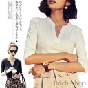 【送料無料】ットソー/無地/薄手/Vネック/ゆったり/とろみTシャツ/プルオーバー/トップス/お洒落/シンプル/カジュアル/オールシーズン/夏新作(4)