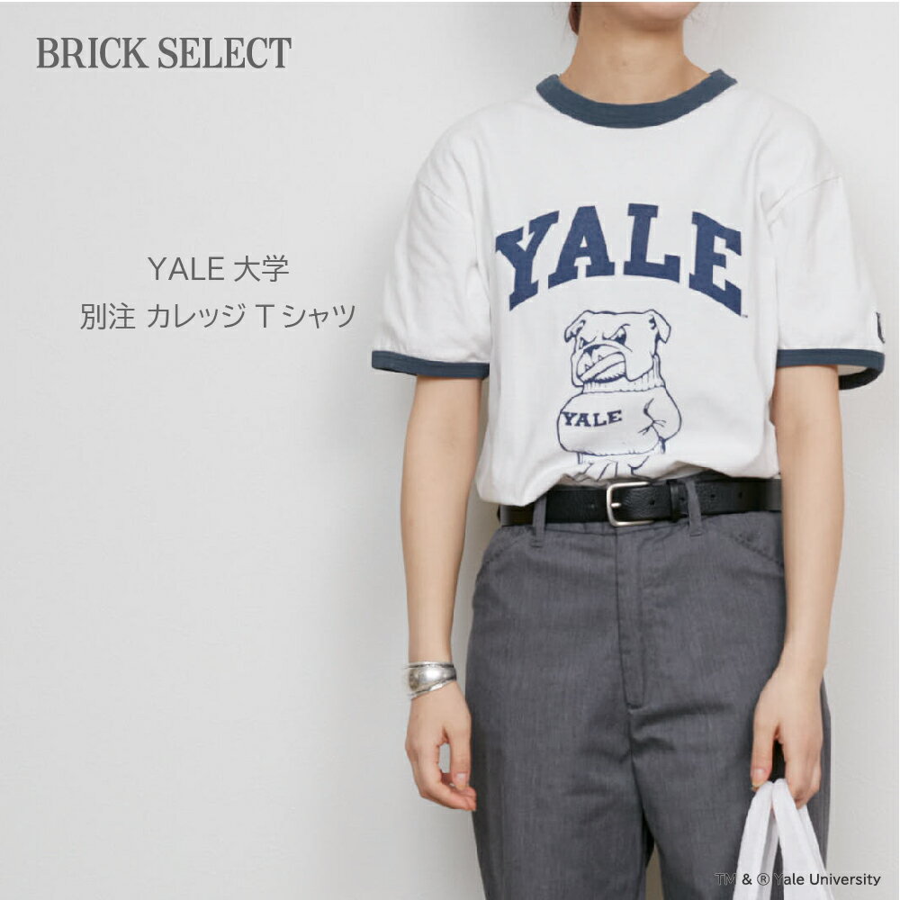 YALE イェール大学 カレッジ Tシャツ 半袖T レディース 女性 トップス 大きめ オーバーサイズ ビッグシルエット オーバーシルエット コットン 綿100％ 半袖 紺 ホワイト 白 リンガーT ブルドック ハンサム・ダン