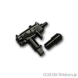 レゴ カスタム パーツ ミニフィグ サブマシンガン Mini-UZI サイレンサー付き [Black/ブラック] | レゴ互換品 ミニフィギュア 人形 ミリタリー 武器 銃 マシンガン 機関銃
