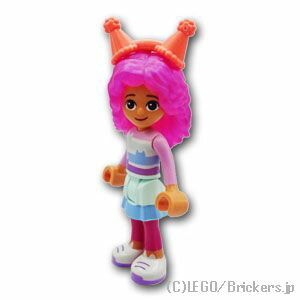 レゴ その他のミニフィグ ミニフィグ ギャビー - Gabby - Striped Shirt, Layered Skirt over Magenta Leggings, Satin Trans-Dark Pink Hair, Coral Party Hats| LEGO純正品の フィギュア 人形 ミニフィギュア