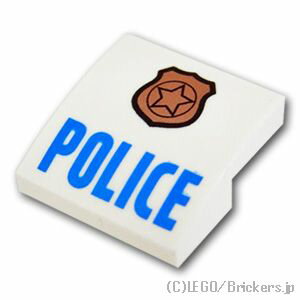 レゴ パーツ カーブスロープ 2 x 2 x 2/3 - “POLICE”ロゴとブロンズバッジ [ White / ホワイト ] | LEGO純正品の バラ 売り