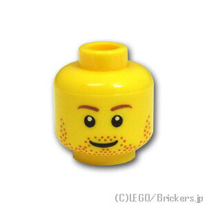 レゴ パーツ ミニフィグ ヘッド - 茶色の無精ひげの笑顔と困り顔 [ Yellow / イエロー ] | LEGO純正品の バラ 売り