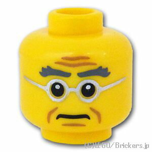 レゴ パーツ ミニフィグ ヘッド - ふさふさ眉の銀縁メガネ [ Yellow / イエロー ] | LEGO純正品の バラ 売り