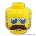 レゴ パーツ ミニフィグ ヘッド - シルバーサングラスとフサフサの髭 [ Yellow / イエロー ] | LEGO純正品の バラ 売り