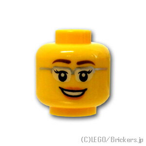 レゴ パーツ ミニフィグ ヘッド - シルバーフレーム眼鏡とピンクのリップの笑顔 [ Yellow / イエロー ] | LEGO純正品の バラ 売り